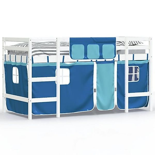 vidaXL Kinderbett Kinderhochbett mit Vorhängen Blau 90x200 cm Massivholz Ki günstig online kaufen