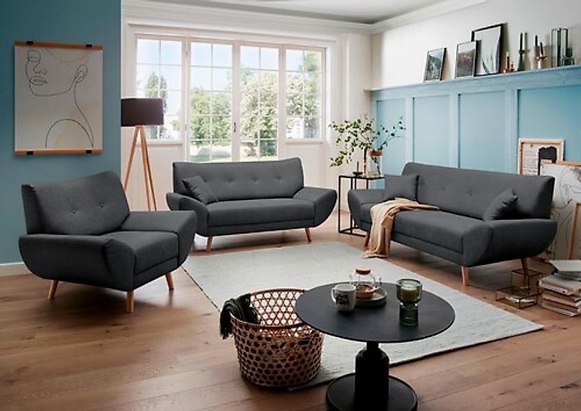 Home affaire Polstergarnitur »Basta« 3 Stk. tlg. Komfortable Wellenunterfed günstig online kaufen