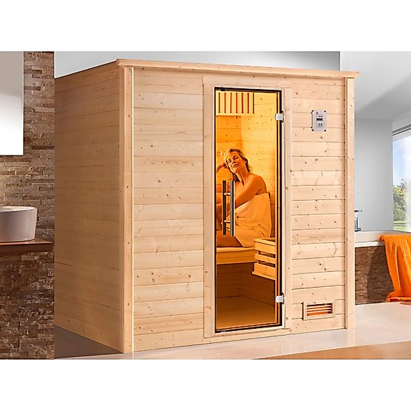 Weka Massivholzsauna Bergen 2 Sparset 7,5 kW BioS Glastür günstig online kaufen