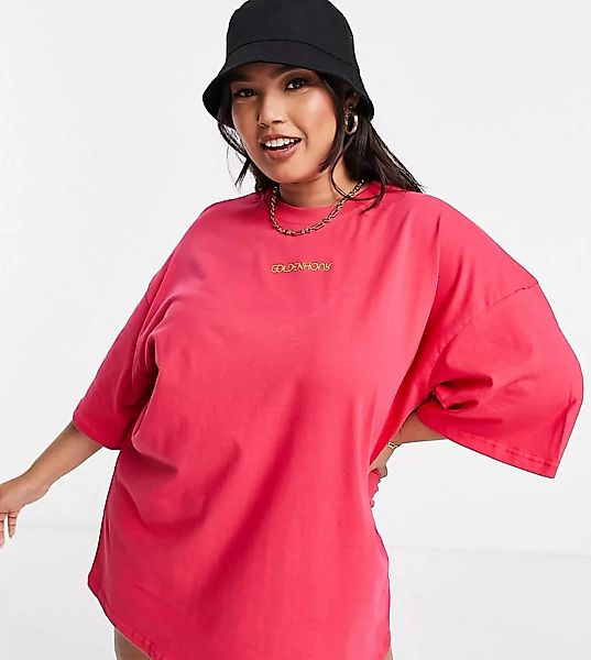 Public Desire Curve – Übergroßes T-Shirt-Kleid in Fuchsia-Rosa günstig online kaufen