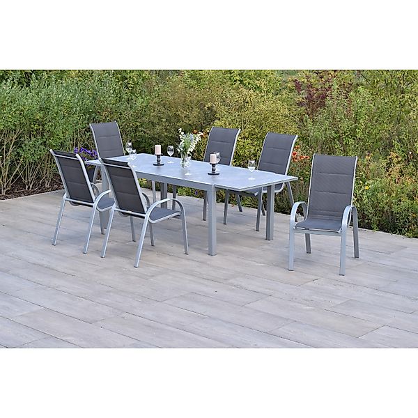 Merxx Amalfi di Lusso Set 7 -tlg. 6 Stapelsessel Gartentisch 180 (250)x100 günstig online kaufen