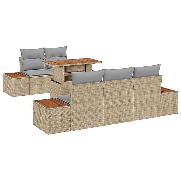 vidaXL Loungesofa 6-teiliges Garten Essset mit Kissen Beige Poly-Rattan, 6 günstig online kaufen