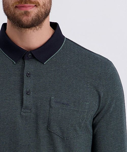 Pierre Cardin Langarm-Poloshirt mit Fischgratmuster günstig online kaufen