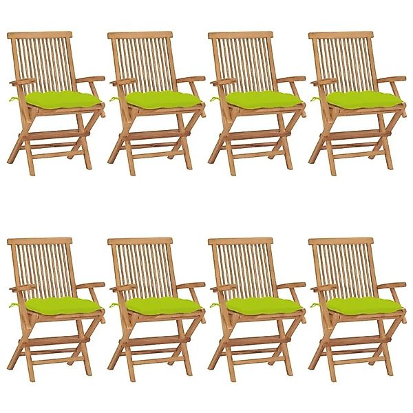 vidaXL Gartenstühle mit Hellgrünen Kissen 8 Stk Massivholz Teak 3072915 günstig online kaufen