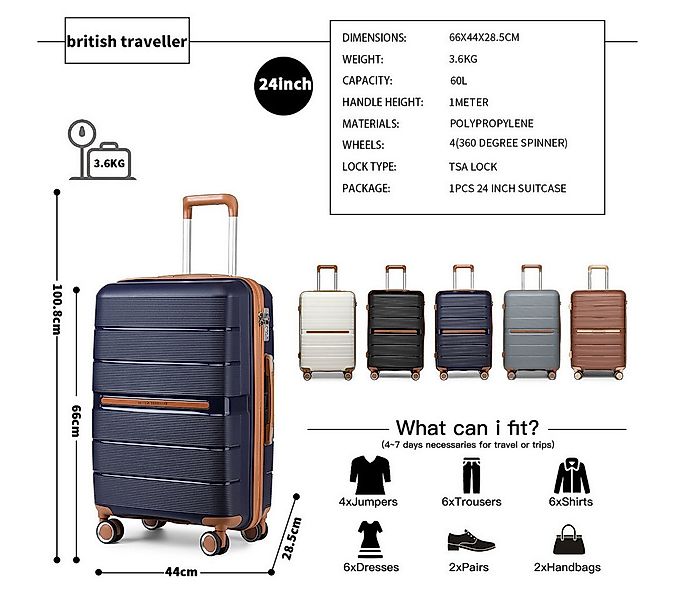 British Traveller Handgepäck-Trolley Reisekoffer Hartschalenkoffer aus 100% günstig online kaufen