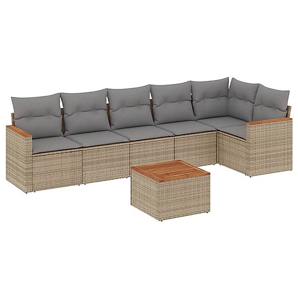 vidaXL 7-Tlg Garten-Sofagarnitur mit Kissen Beige Poly Rattan 3258398 günstig online kaufen