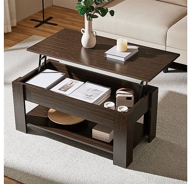Yaheetech Couchtisch Höhenverstellbarer Kaffeetisch mit Verstecktem Staurau günstig online kaufen