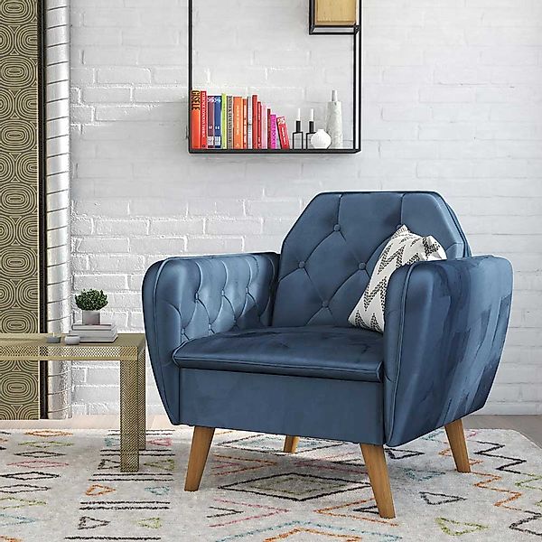 Blauer Polstersessel Retro 83x87x83 cm Samt Bezug günstig online kaufen