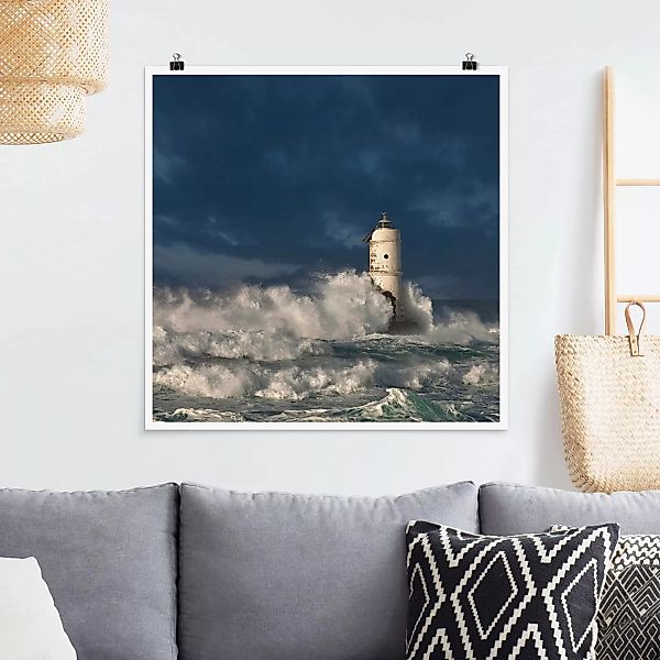 Poster - Quadrat Leuchtturm auf Sardinien günstig online kaufen