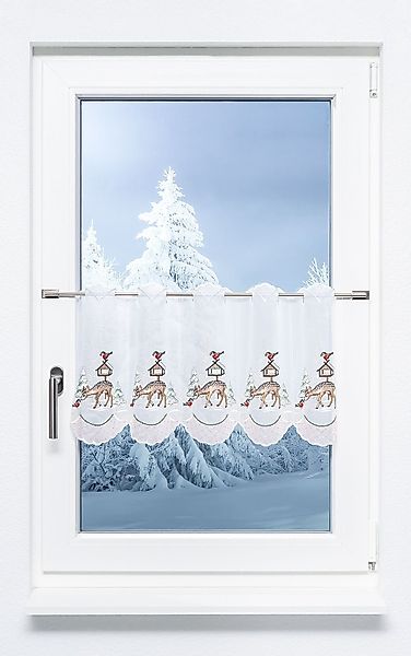 Plauener Spitze® Scheibengardine Rehkitz im Winter günstig online kaufen