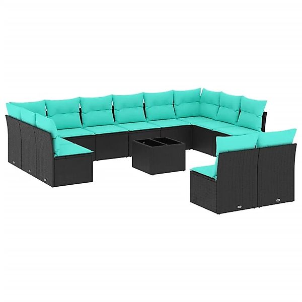 vidaXL 13-Tlg Gartensofa-Set mit Kissen Schwarz Polyrattan 3218377 günstig online kaufen