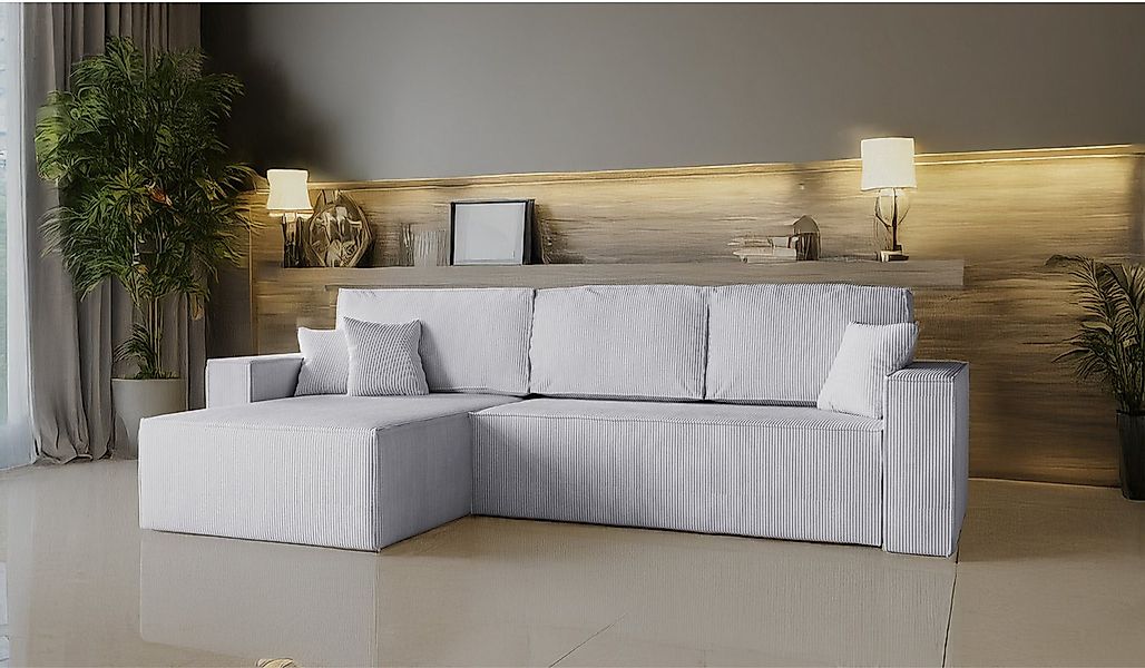 Goldstoff Ecksofa Amalia L-Form, Ecksofa mit Schlaffunktion, Bettkasten - C günstig online kaufen