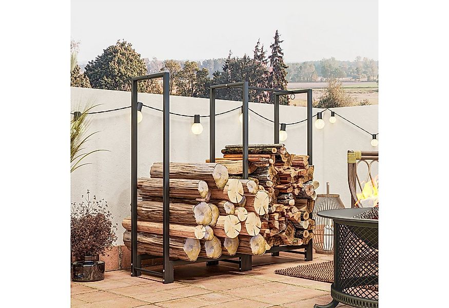 Outsunny Kaminholzregal mit zwei Abschnitte, drei Haken, BxTxH:123x32x115 c günstig online kaufen