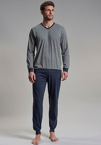 bugatti Pyjama "Genua", (2 tlg.), V-Ausschnitt, Langarm, lange Hose, mit Lo günstig online kaufen