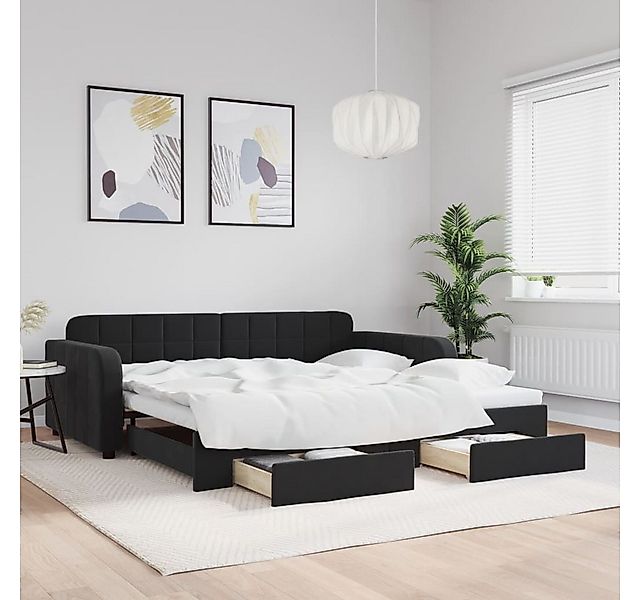 vidaXL Bett, Tagesbett Ausziehbar mit Schubladen Schwarz 100x200 cm Samt günstig online kaufen