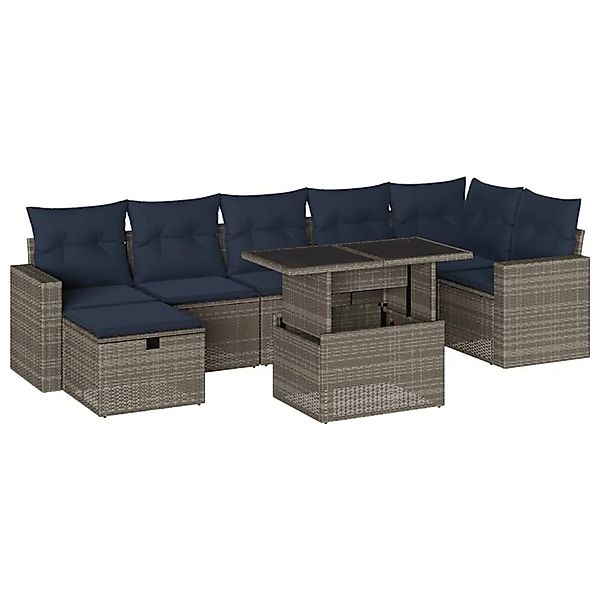 vidaXL 8-Tlg Gartensofa-Set mit Kissen Grau Polyrattan 3274831 günstig online kaufen