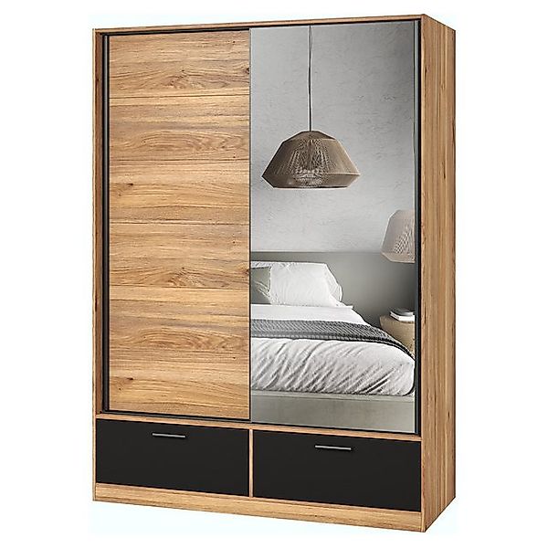 Lomadox Schwebetürenschrank BIRMINGHAM-83 150 cm breit, Eiche mit schwarz günstig online kaufen