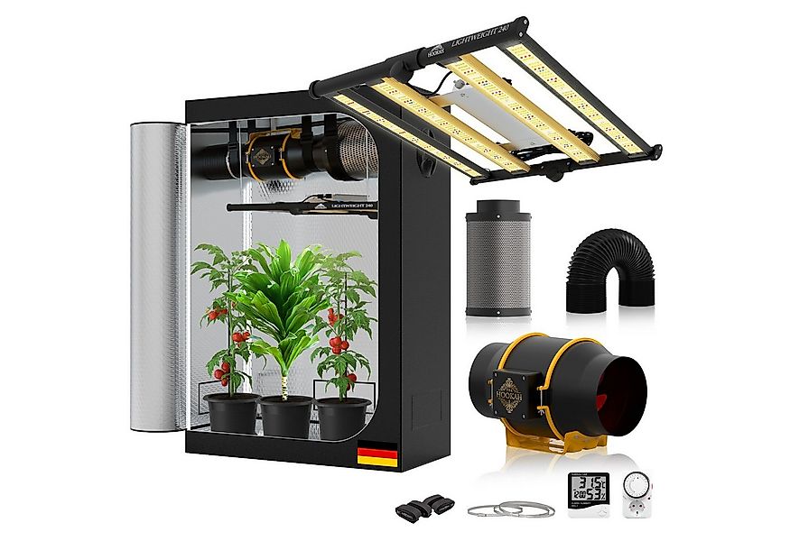 THE HOOKAH Gewächshaus Growbox Growzelt 120x60x180 Komplettset 240W LED KIT günstig online kaufen