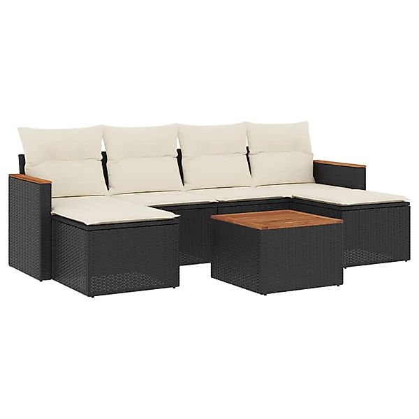 vidaXL 7-Tlg Garten-Sofagarnitur mit Kissen Schwarz Poly Rattan 3258626 günstig online kaufen