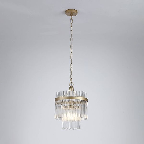 Hängelampe Lara, Ø 26 cm, goldfarben/klar, Glas/Metall günstig online kaufen