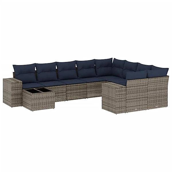 vidaXL 10-Tlg Gartensofa-Set mit Kissen Grau Polyrattan 3223060 günstig online kaufen