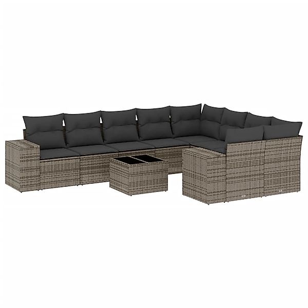 vidaXL 10-Tlg Garten-Sofagarnitur mit Kissen Grau Poly Rattan 3223049 günstig online kaufen