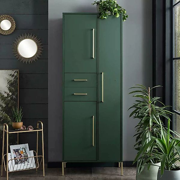 Garderobenschrank modern in Dunkelgrün und Gold 185 cm hoch günstig online kaufen