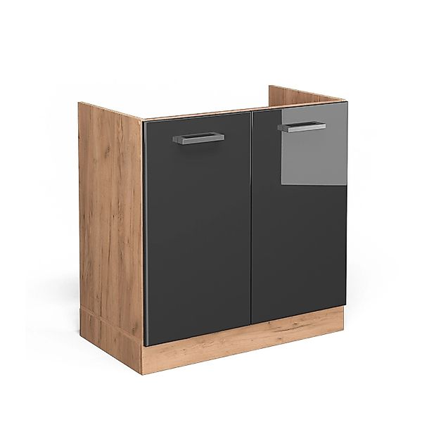 Vicco Spülenunterschrank R-Line Anthrazit Hochglanz/Goldkraft Eiche 80 cm A günstig online kaufen