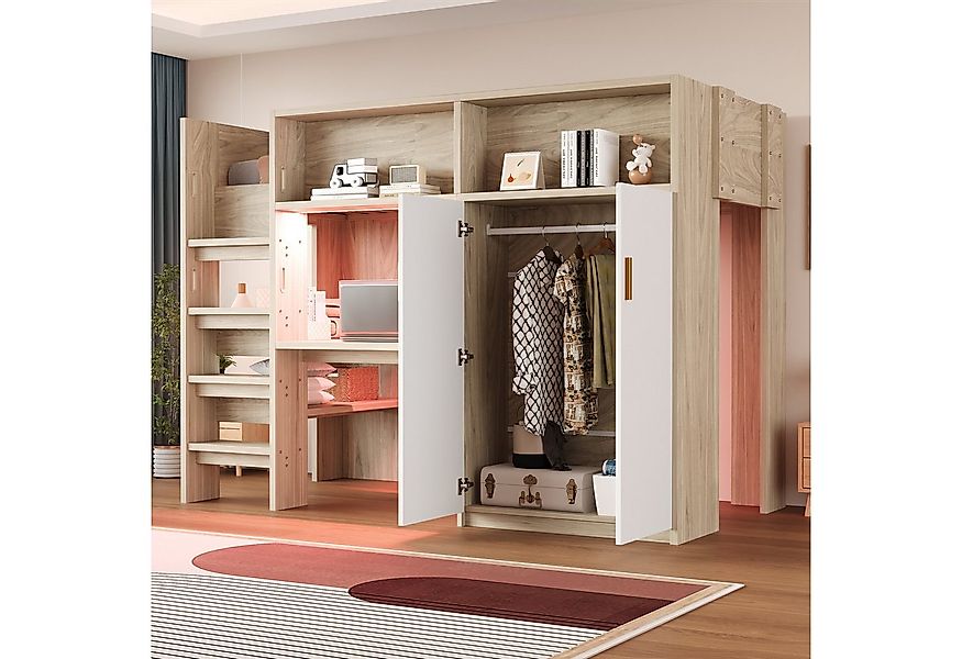 Merax Hochbett mit LED-Beleuchtung und Stauraum (1-St) Kinderbett 90×200cm günstig online kaufen