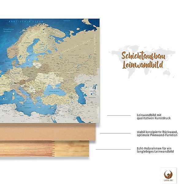 LANA KK Leinwandbild Europakarte Pinnwand zum günstig online kaufen