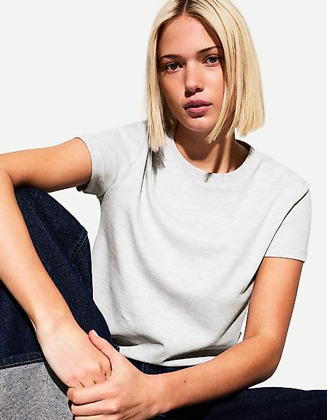 Bershka Kurzarm-T-Shirt Heavy Cotton Damen L Grau günstig online kaufen