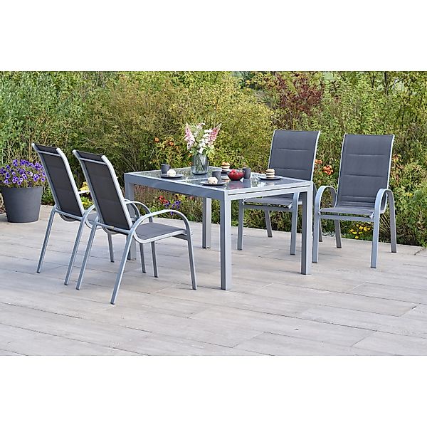 Merxx Amalfi di Lusso Set 5-tlg. 4 Stapelsessel Gartentisch 160 (220)x90cm günstig online kaufen