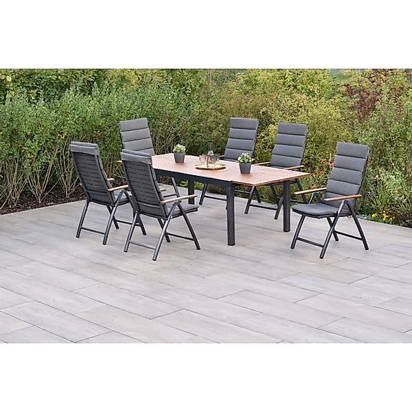 Merxx Tinos Set 13-tlg. 6 Klappsessel 6 Auflagen Gartentisch Ausziehbar günstig online kaufen