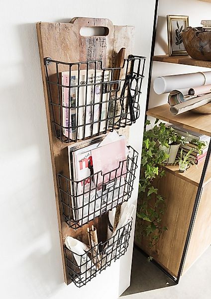 More2Home Wandregal Wandregal CALE, Altholz massiv, 3 Metallkörben günstig online kaufen