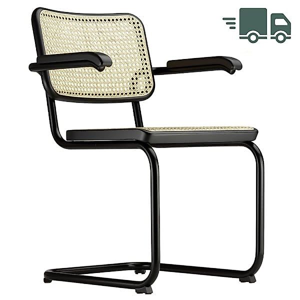 THONET S 64 V | Buche schwarz gebeizt | Stahlrohr-Freischwinger mit Armlehn günstig online kaufen