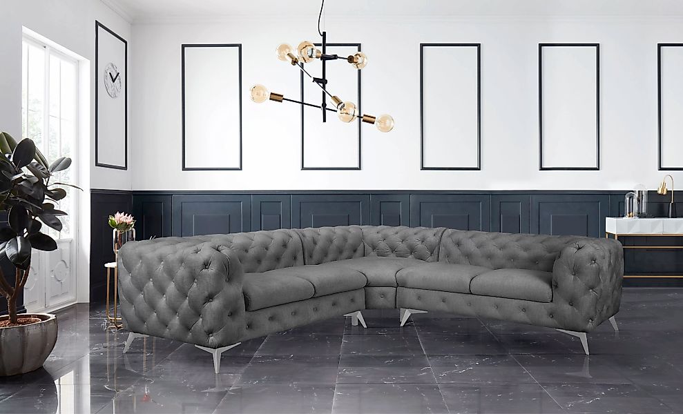 Leonique Chesterfield-Sofa "Ecksofa GLYNIS L-Form mit Wellenunterfederung, günstig online kaufen
