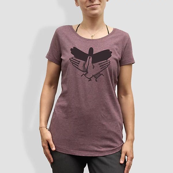 Damen T-shirt, "Schattenvogel", Black Heather Cranberry günstig online kaufen