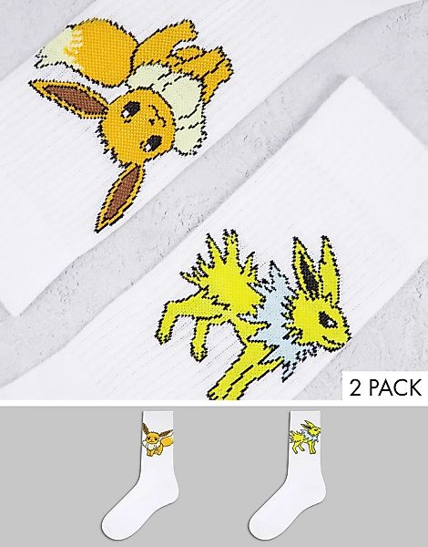 ASOS DESIGN – 2er-Pack Pokémon-Socken mit Eevee-Design-Weiß günstig online kaufen