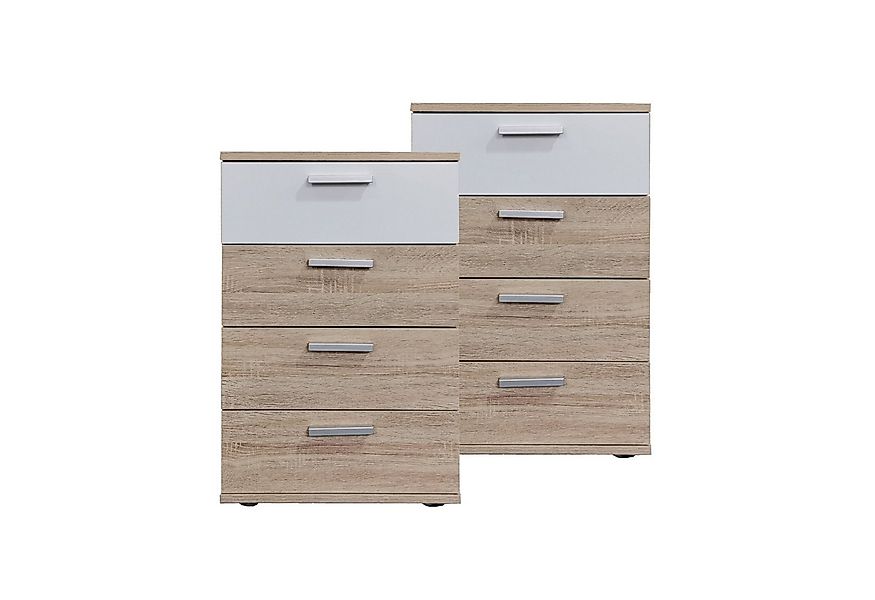 HTI-Living Nachtschrank Nachtkommode 4 Schubladen Nina Sonoma Weiß 2er-Set günstig online kaufen