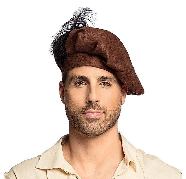 Boland Kostüm Mittelalterliche Mütze braun Feder Kopfbedeckung für Karneval günstig online kaufen