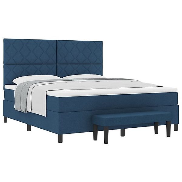 vidaXL Bett Boxspringbett mit Matratze & Bank Blau 180x200 cm Stoff (2-tlg) günstig online kaufen