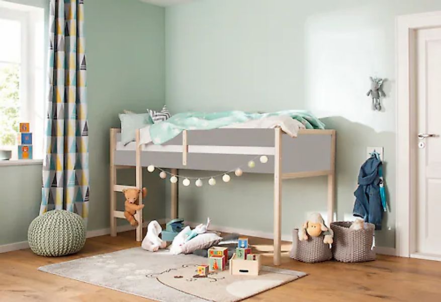 Lüttenhütt Hochbett "Janne" Kiefernholz, Einzelbett, inklusive Holzleiter, günstig online kaufen