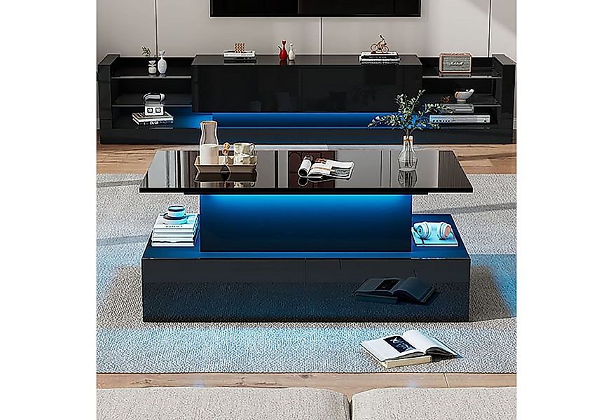 HAUSS SPOLE Couchtisch Hochglanz mit LED-Beleuchtung und 4 Schubladen mit S günstig online kaufen