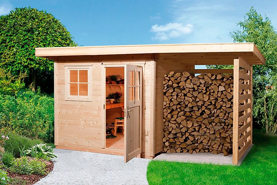 Holz-Gartenhaus Flachdach Unbehandelt 504 cm x 375 cm günstig online kaufen