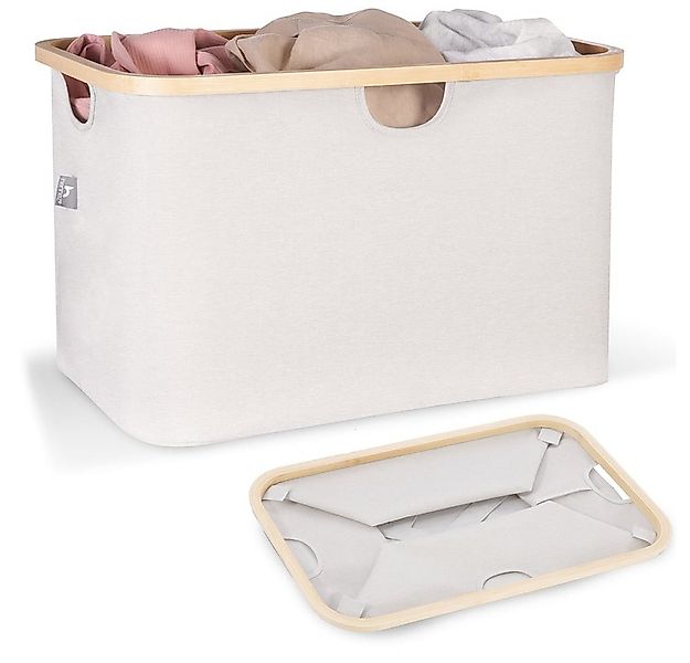 HENNEZ Wäschekorb Faltbarer Wäschekorb Grau 60L aus Bambus, Klappbarer Flac günstig online kaufen