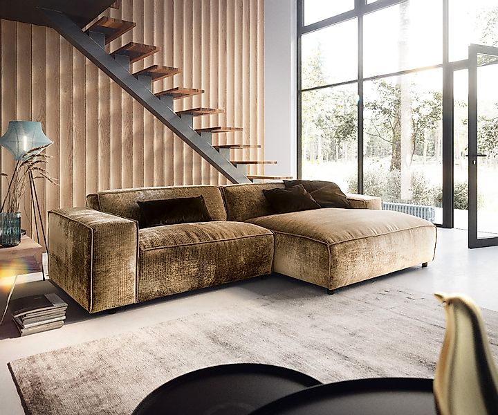 Ecksofa Tenso 280x165 cm Chenille Gold Recamiere rechts günstig online kaufen