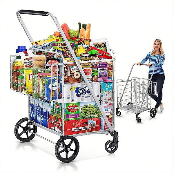 POPOLIC Einkaufstrolley Warenkorb, Jumbo-Einkaufswagen mit Doppelkorb, günstig online kaufen