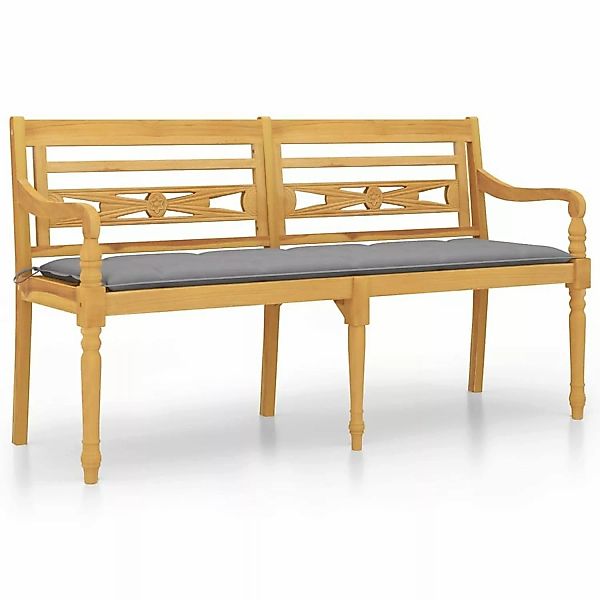 Vidaxl Batavia-bank Mit Grauem Kissen 150 Cm Massivholz Teak günstig online kaufen