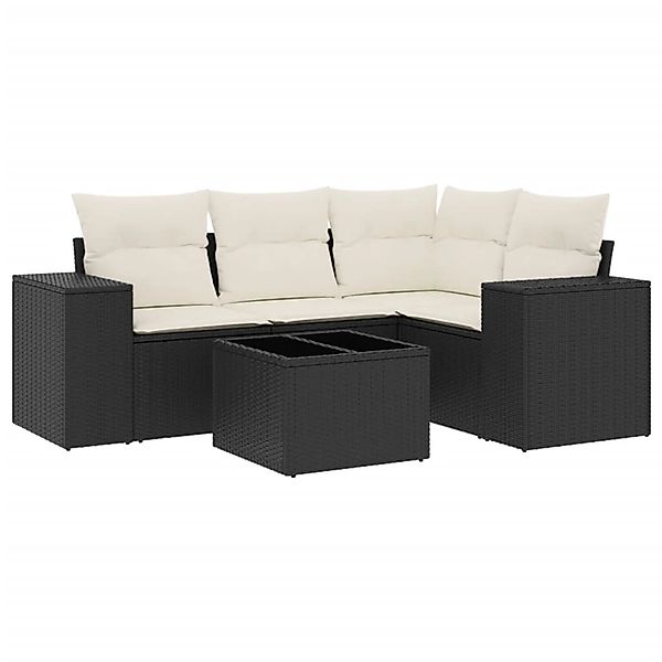 vidaXL 5-Tlg Garten-Sofagarnitur mit Kissen Schwarz Poly Rattan 3254853 günstig online kaufen