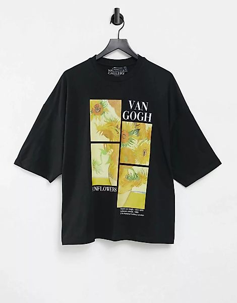 ASOS DESIGN – Vincent Van Gogh Sunflower – Übergroßes T-Shirt in Schwarz günstig online kaufen